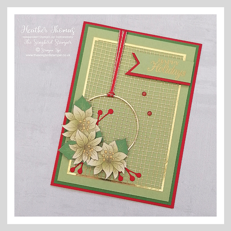 A C6 handmade card using the flowers from the Poinsettia Place DSP from Stampin' Up!