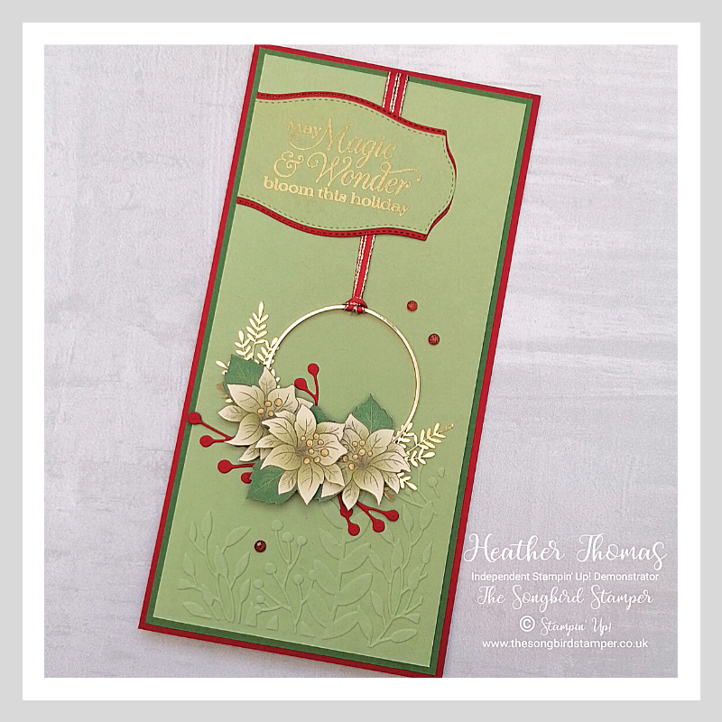 A slimline, or DL card using Stampin' Up products, including those from the Forever Greenery suite of products.
