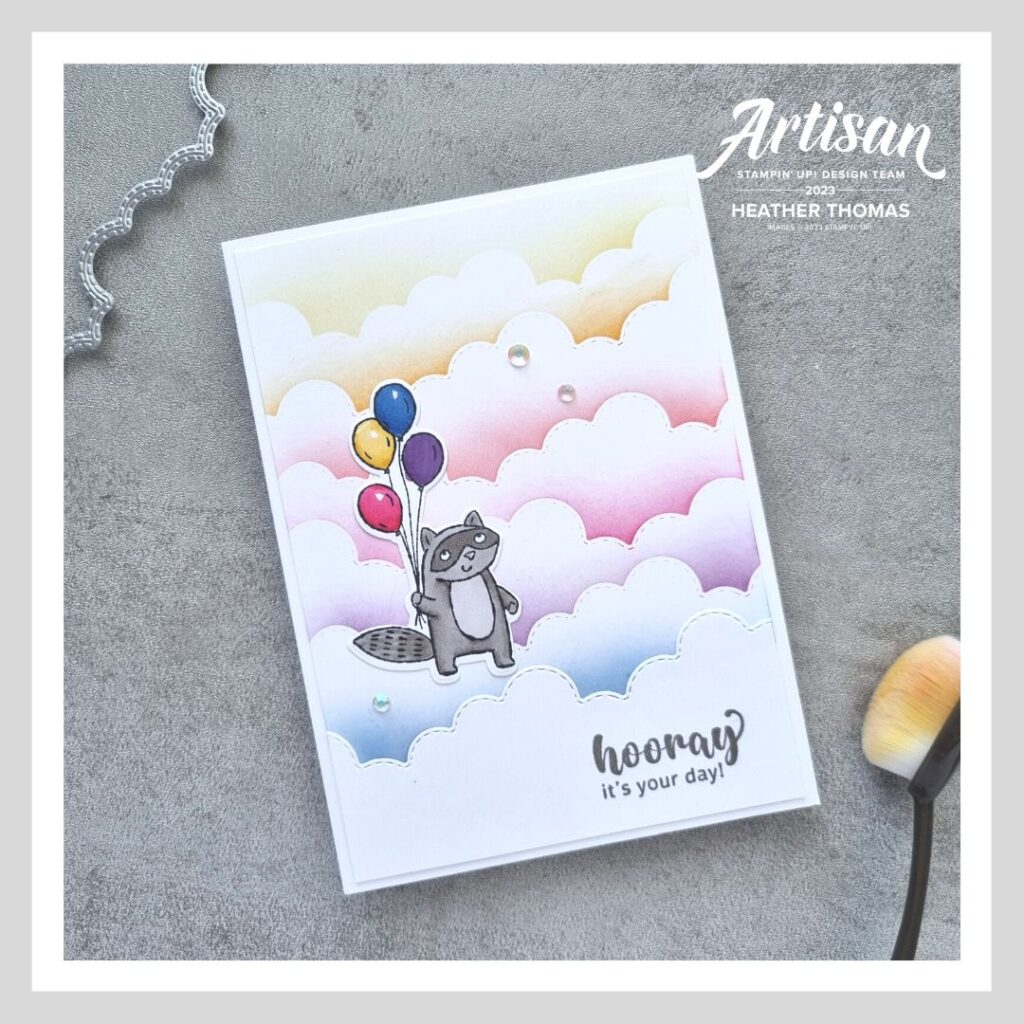 A handmade card showcasing how to make a rainbow card using some basic border dies and the zany zoo bundle from Stampin' Up!