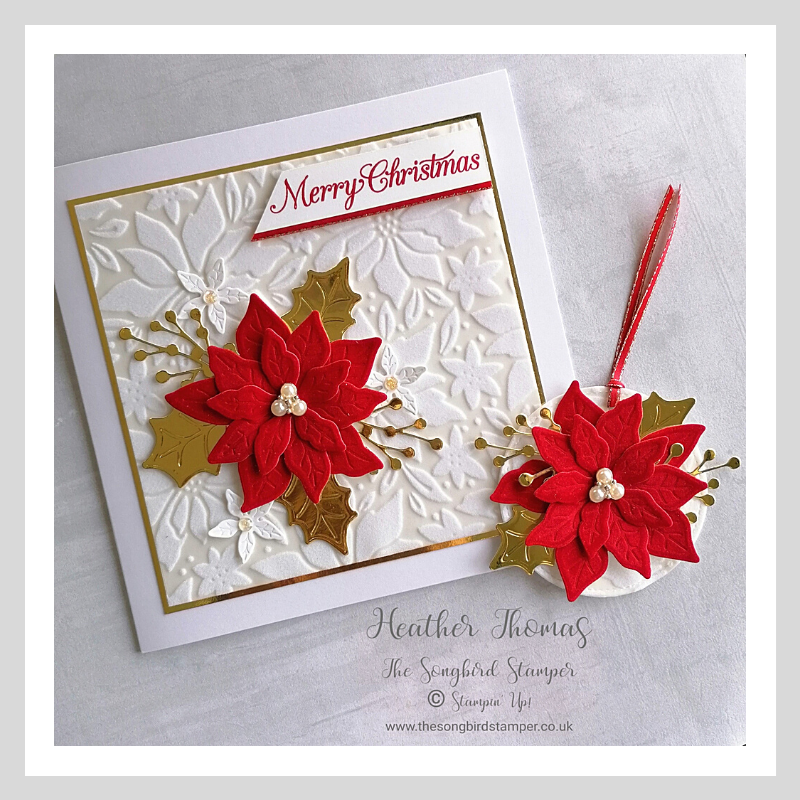 A luxury handmade Christmas card using the Poinsettia dies from Stampin' Up!