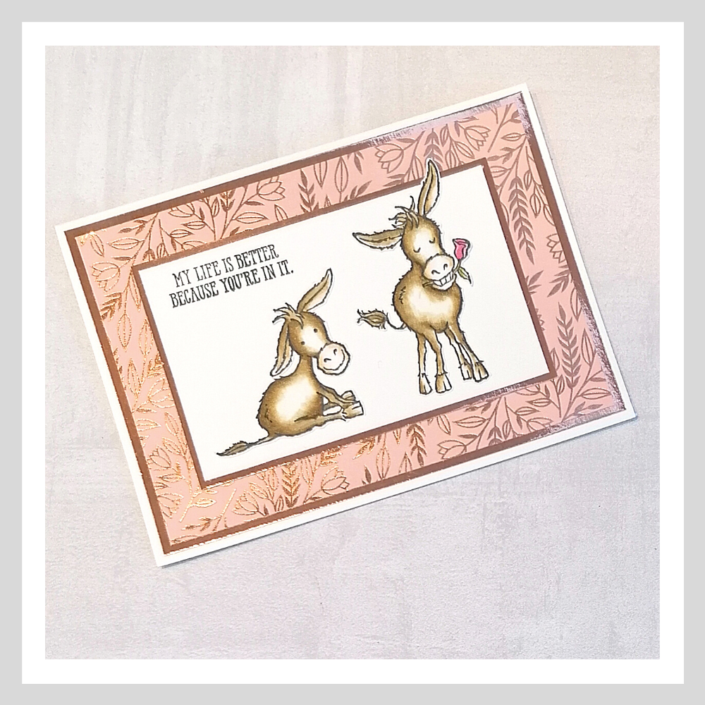 A handmade card using the Darling Donkeys stamp set, Free as a Sale-A-Bration reward during January and February 2021
