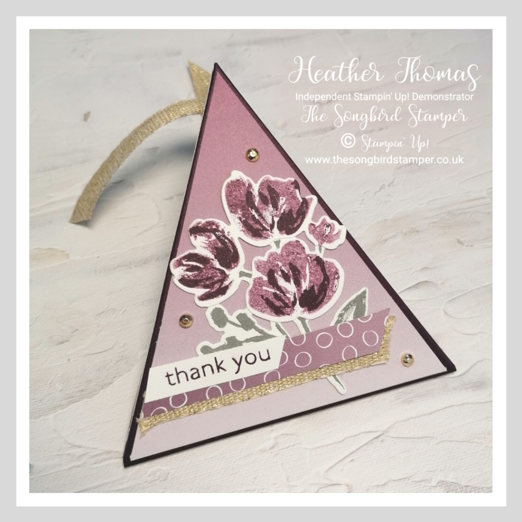 A 3D triangular box made using the Stampin' Up! Paper Trimmer
