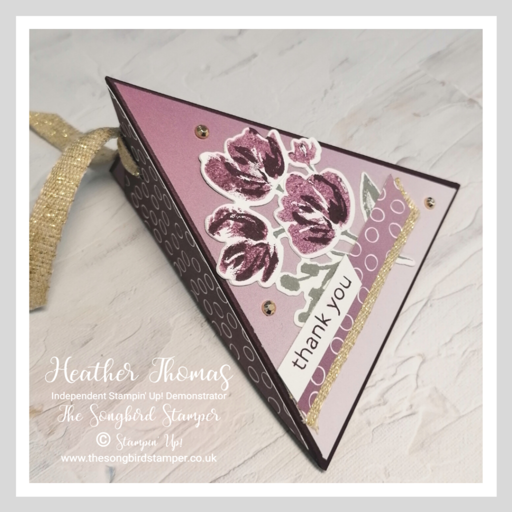 A 3D triangular box made using the Stampin' Up! Paper Trimmer