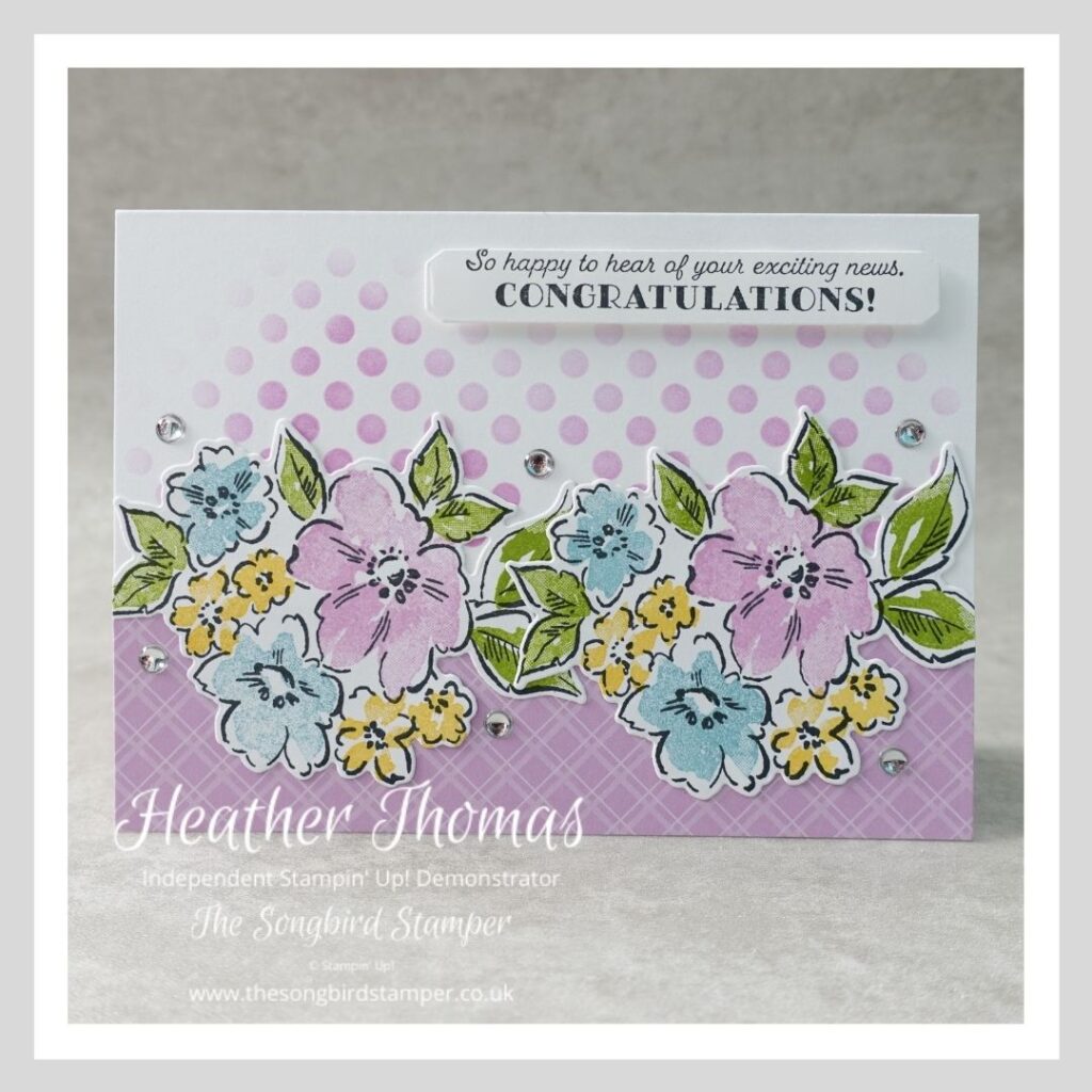 A handmade card in purple and white using the Hand Penned Petals stamp set from Stampin' Up! and designed to show how you can make three cards from one layout.