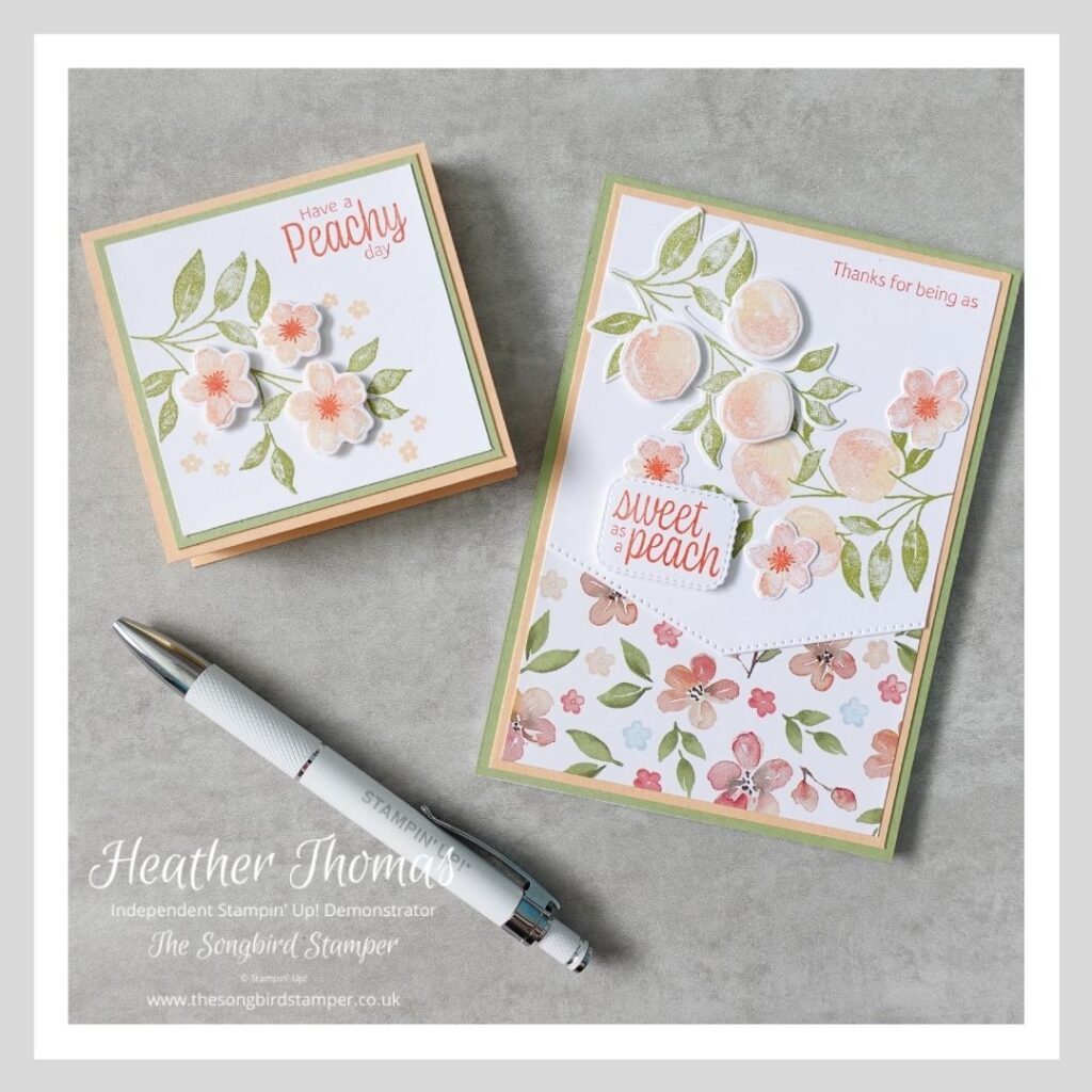 The contents of a mini stationery set made using the Sweet as a Peach bundle from Stampin' Up!