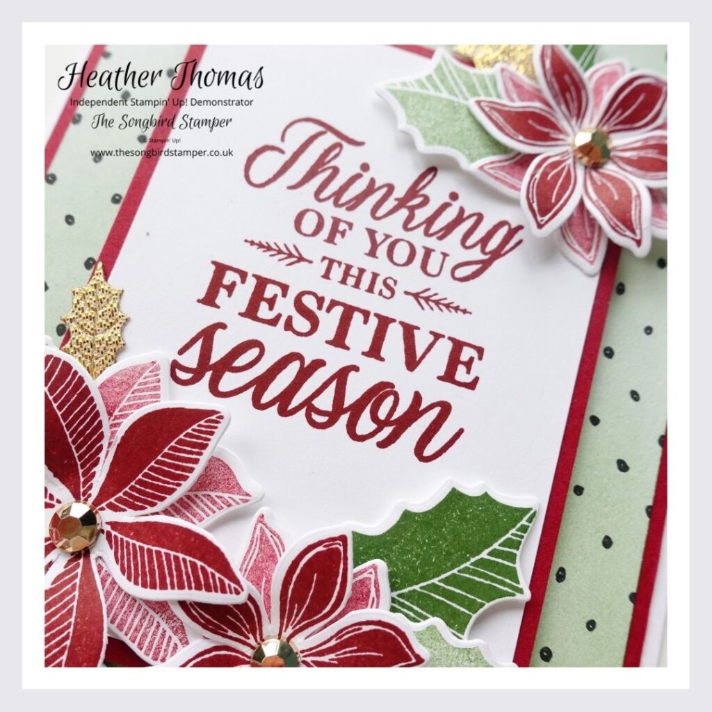 A picture of a handmade Christmas card using the Merriest Moments stamp set from Stampin' Up!