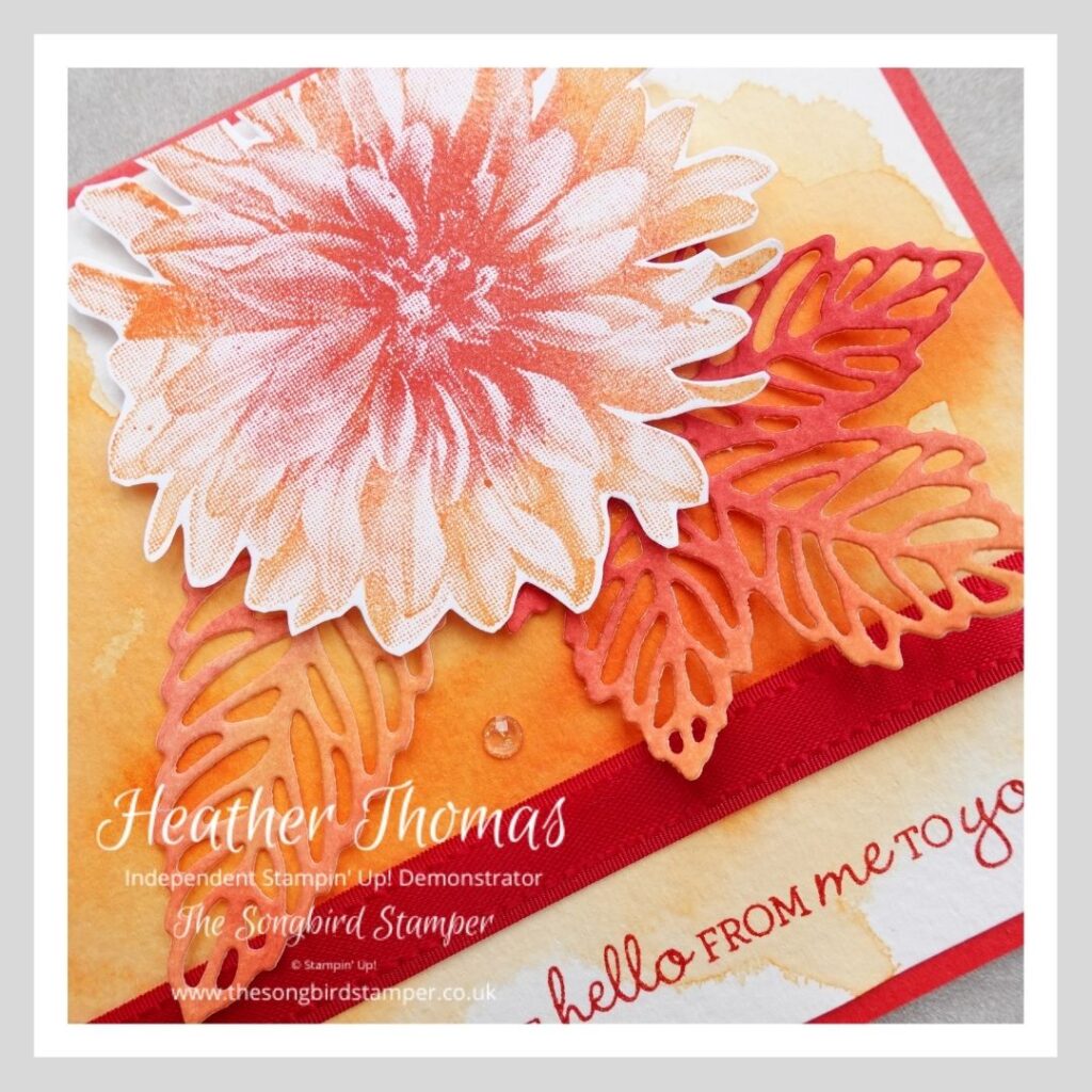 A handmade card you can send to say hello to a friend - using reds and oranges and using cardmaking supplies from Stampin' Up!