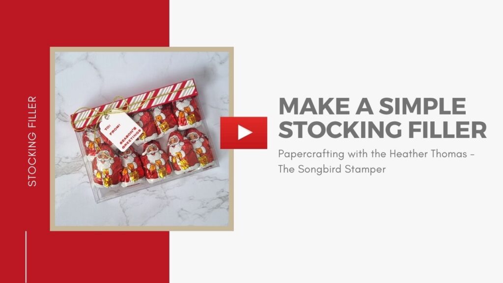 A YouTube thumbnail graphic showing how to make a simple stocking filler