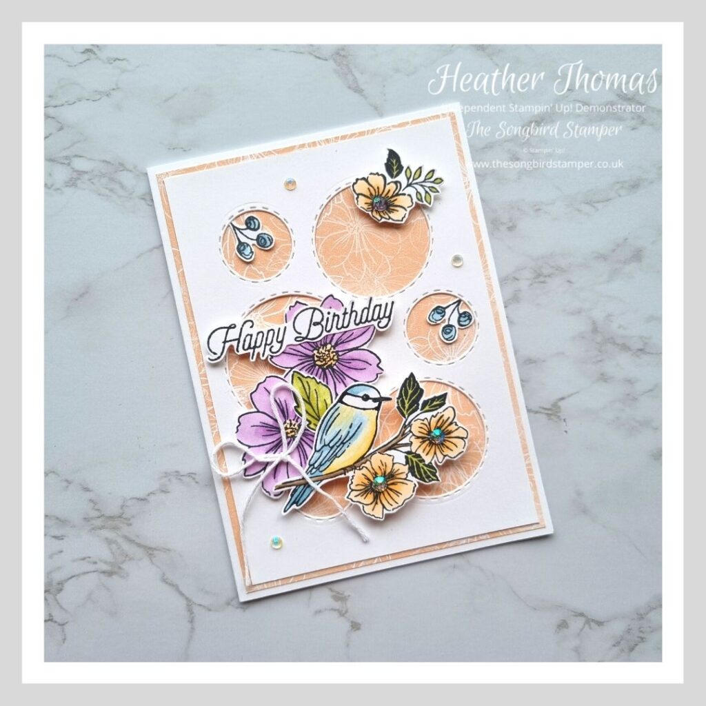 A beautiful handmade card with flowers and a bird made for the Tech 4 Stampers Blog Hop