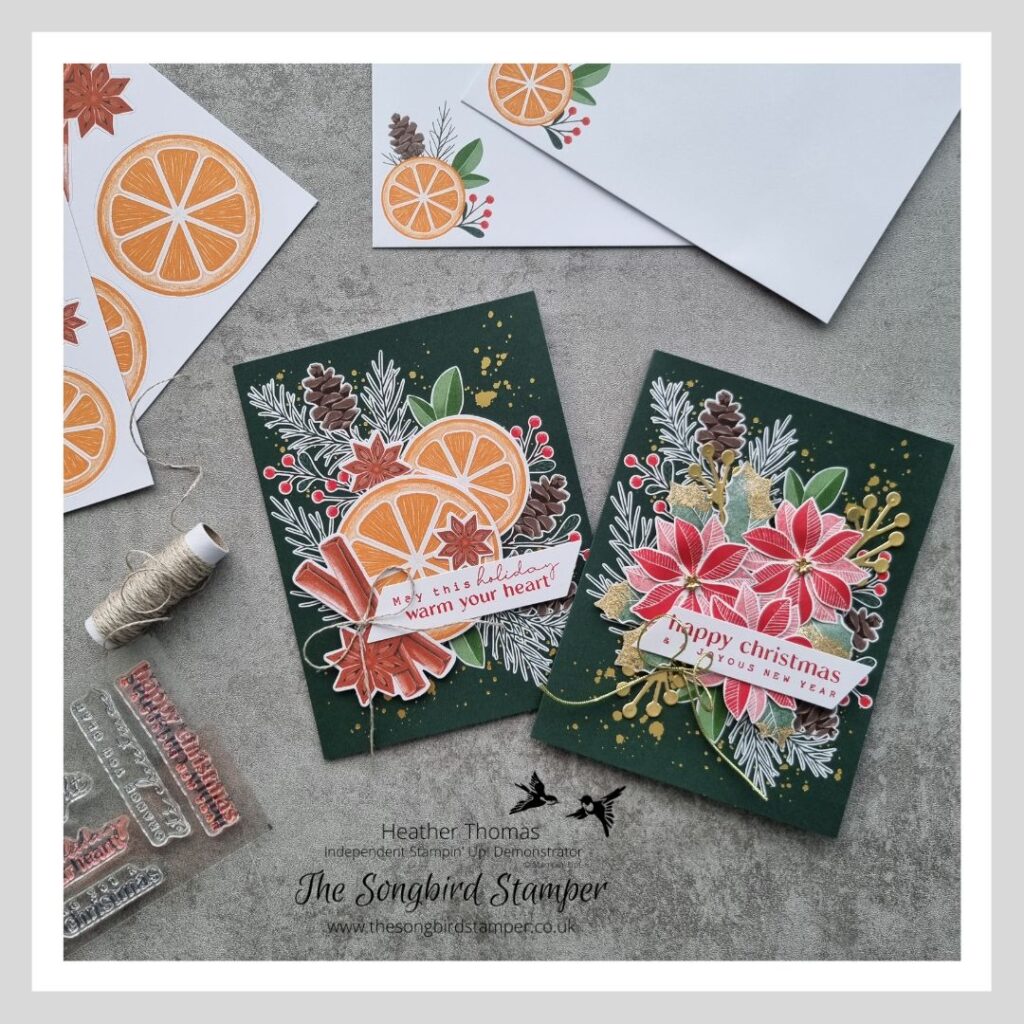 Two cards made using the cozy and bright card kit from Stampin' Up!