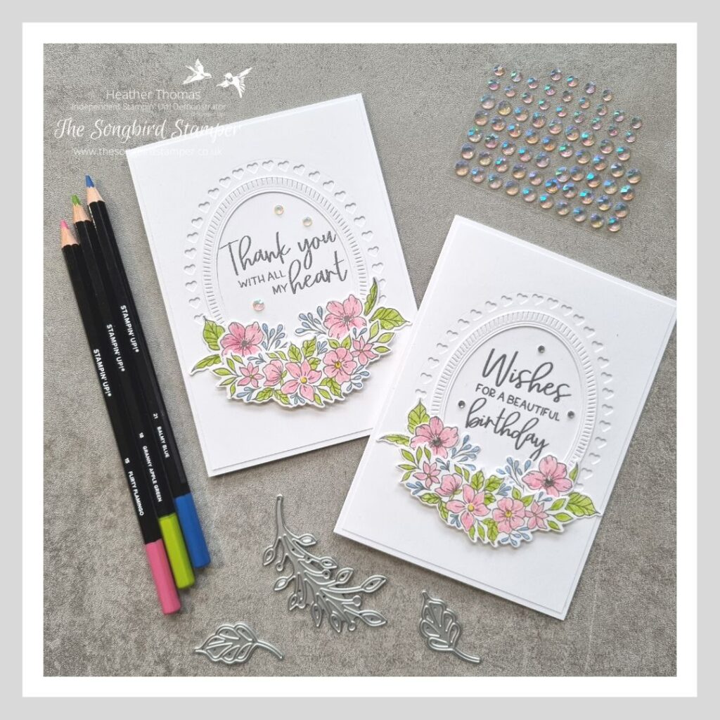Two handmade cards using the Fitting Florets Suite Collection from Stampin' Up! White cards with delicate floral images.
