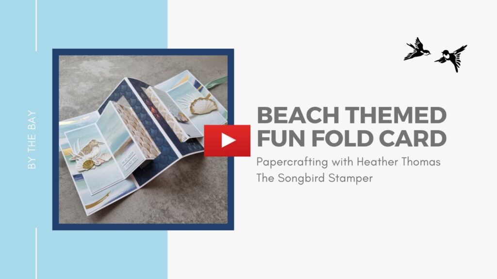 A YouTube thumbnail with a picture of an Accordion fold card and the text Beach Themed Fun Fold Card