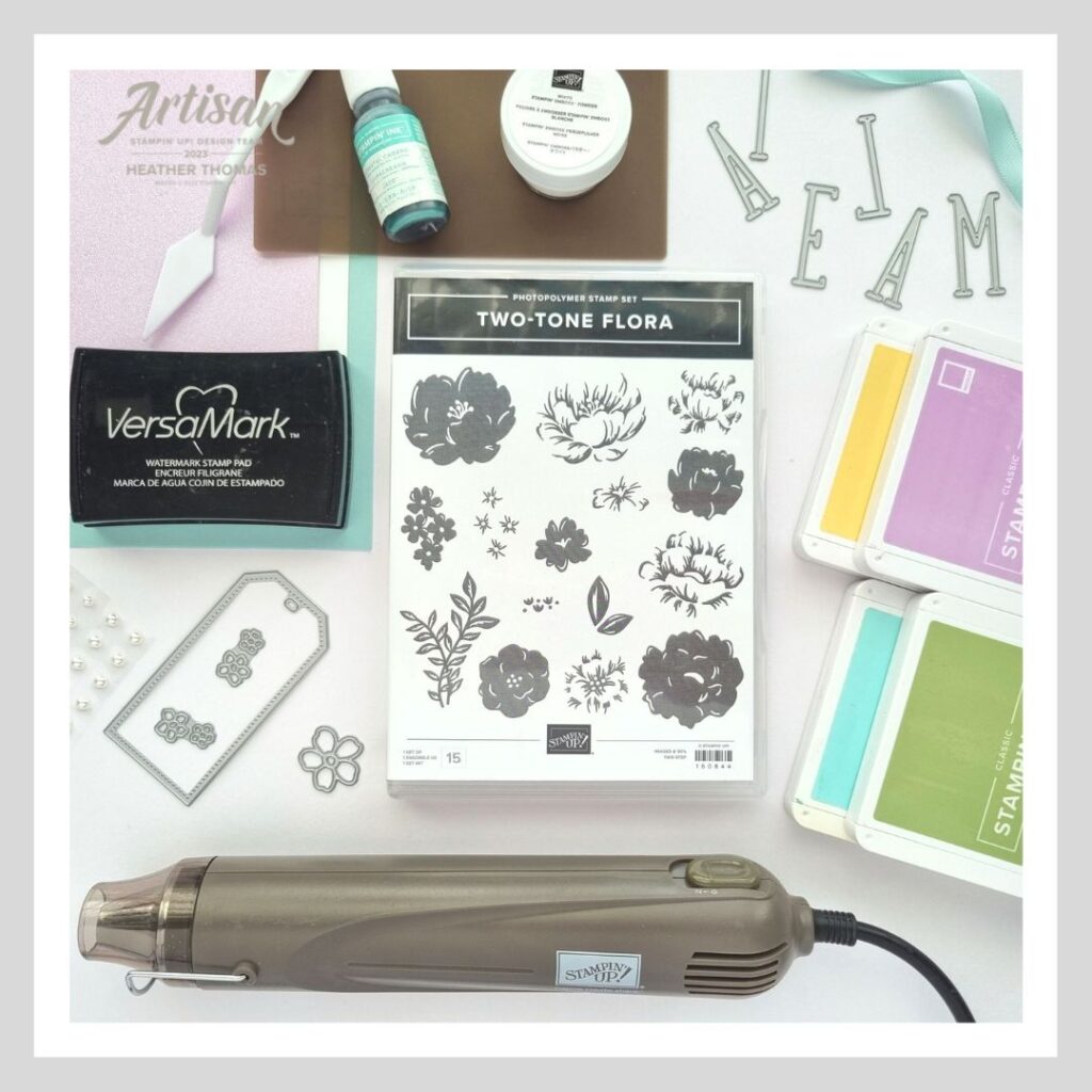 The Stampin' Up! products I used when making my Two-Tone Flora home decor piece. 