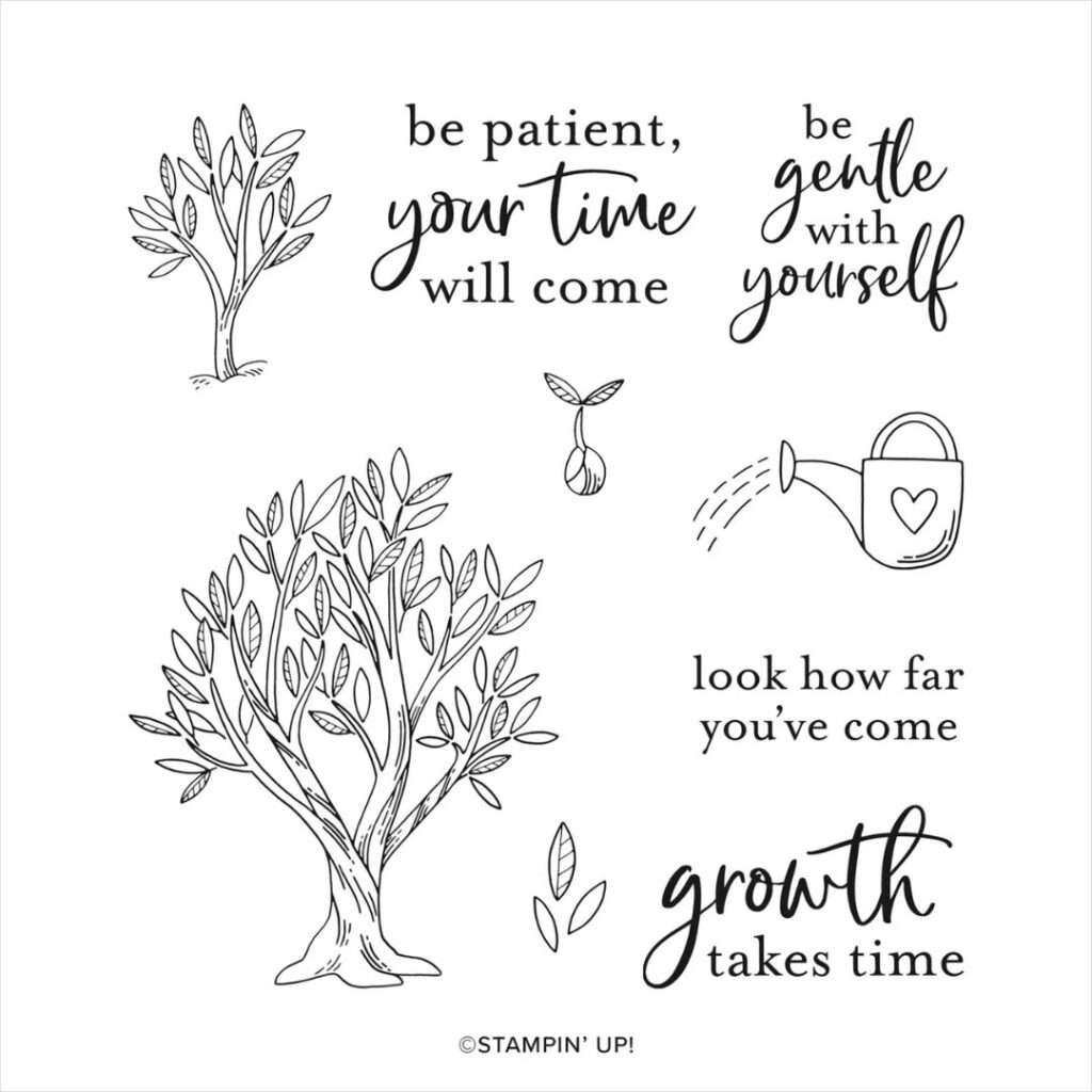 The Growth Takes Time stamp set from Stampin' Up! with the life-cycle of a tree, and words of encouragement and support. 