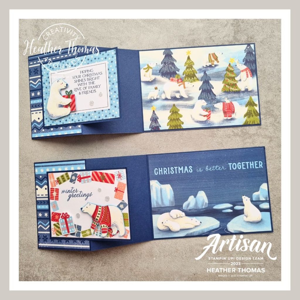 A picture with two Beary Christmas fun fold cards, using the memories and more cards from Stampin' Up!