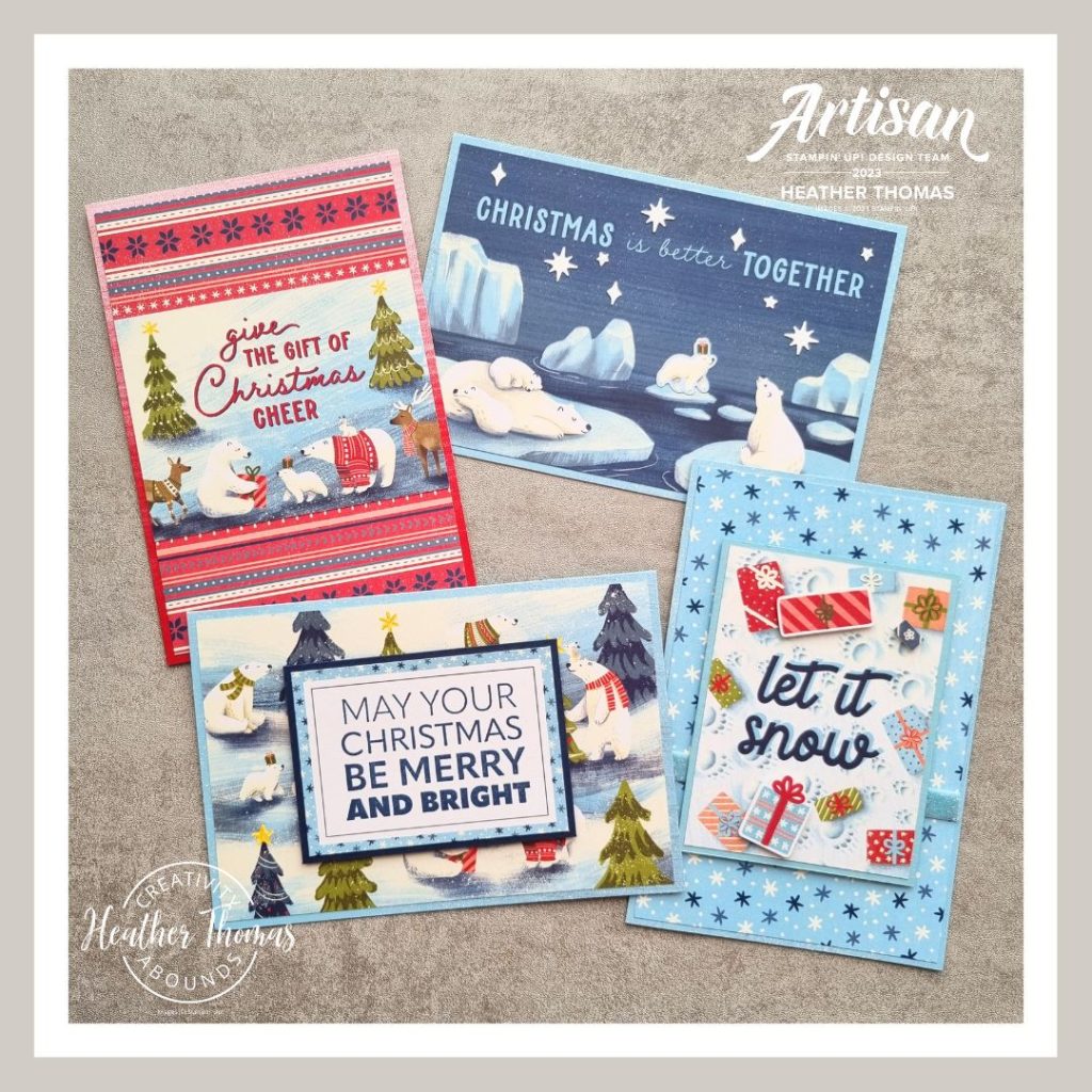 four Christmas cards all using the beary Christmas memories and more cards from Stampin' Up!