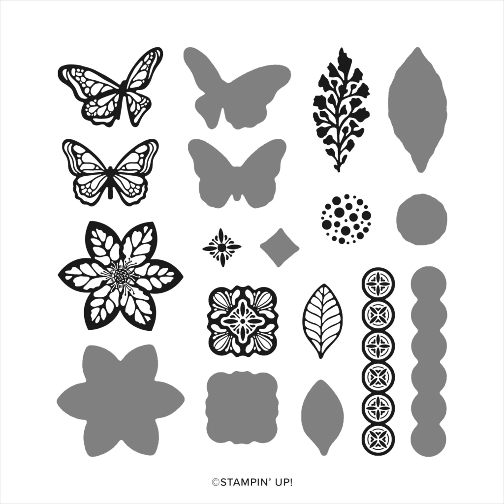 The Enchanted Butterfly stamp set from Stampin' Up! This stamp set is perfect for the emboss resist techniue with its bold lined images. 